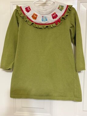 Gymboree Girl's Cute Green Sweater Dress w/Rounded Collar & Owl Embroidery 3T